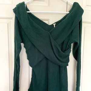 Free People XL Green Marley Off the Shoulder Rib Top
